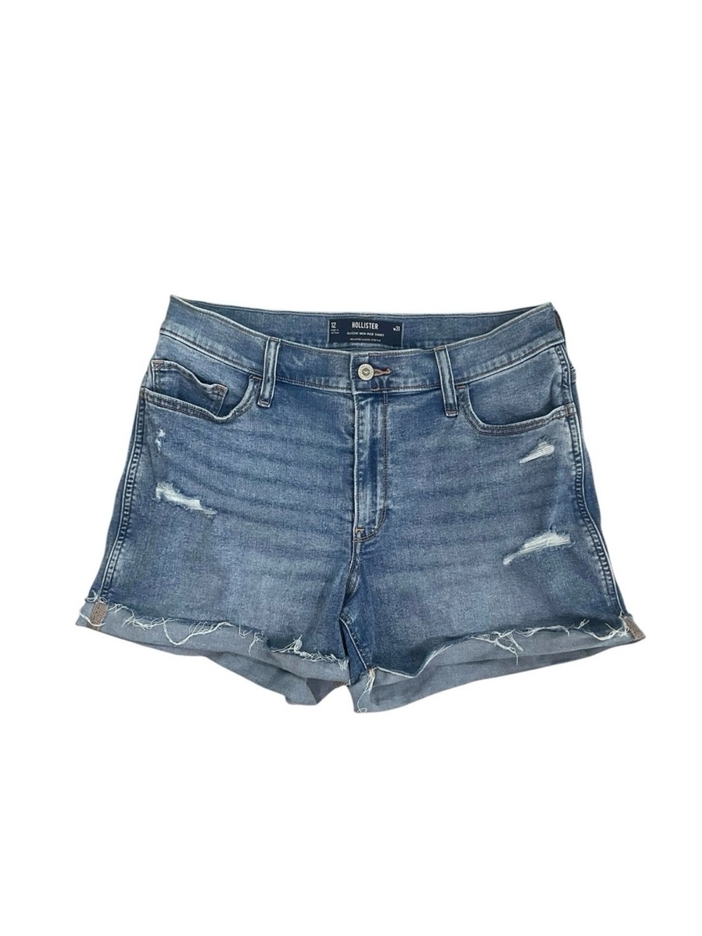 Hollister Classic High Rise Distressed Denim Shorts Size 12 W31 Stretch